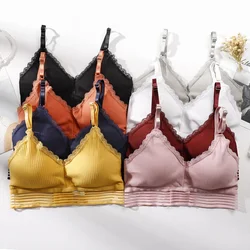 Cotton Bras For Women Lingerie Wirefree Lace Underwear Padded Bra Cropped Cami Lace Bras Female Push Up Seamless Brassiere