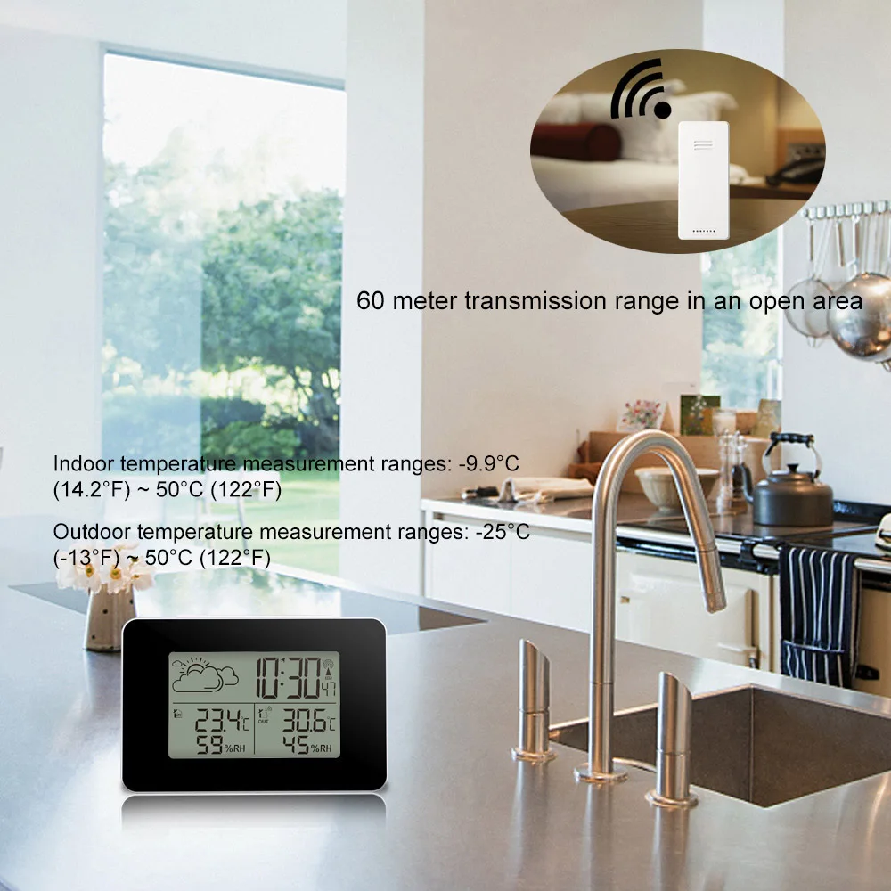 FanJu stazione meteorologica orologio digitale temperatura esterna interna igrometro LED allarme Snooze orologi da tavolo da tavolo sensore Wireless