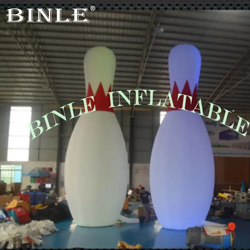 Custom made oxford giant inflatable bowling pin balloon with led lights and blower for advertising