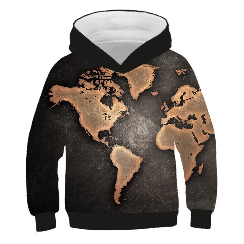 2022 Autumn Winter Children Hooded Sweatshirt Earth World Map Printed 3D Hoodies Boys Girls Fashion Clothes Kids Pullovers Tops