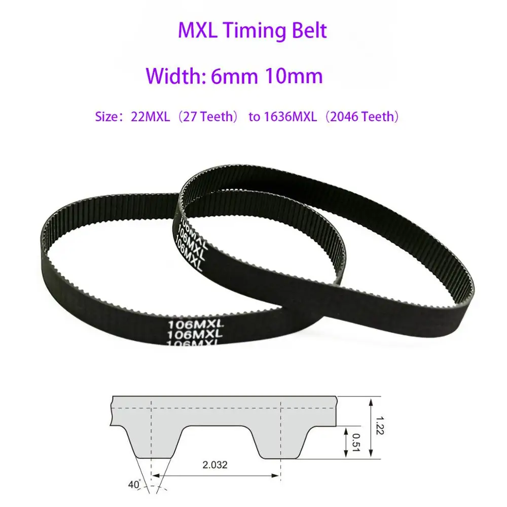 

1Pcs Teeth 131-142 MXL Black Rubber Closed Loop Timing Belt 105MXL to 113MXL Width 6mm/10mm For CNC Machine/Step Motor