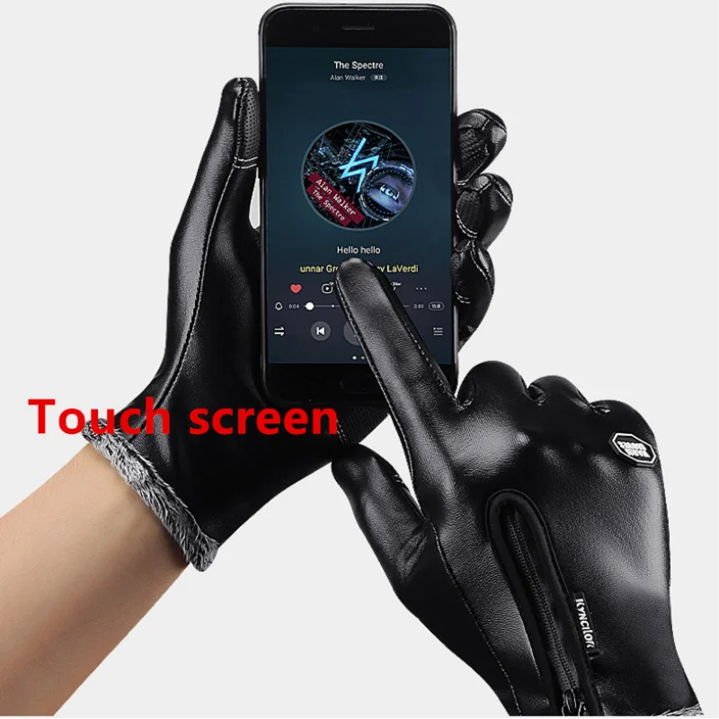 Winter Gloves Men Women Warm Thermal Fleece Leather Gloves with Zipper Windproof Waterproof Ski Snow Snowboard Touch Gloves