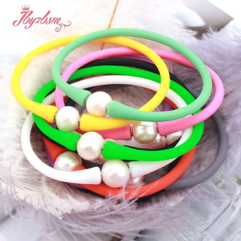 10mm Round 100% Real Freshwater Pearl Sport Casual Waterproof Silicone Bangle Bracelet XMAS Gift Yoga Balance Wrist Bracelet1Pcs view 6