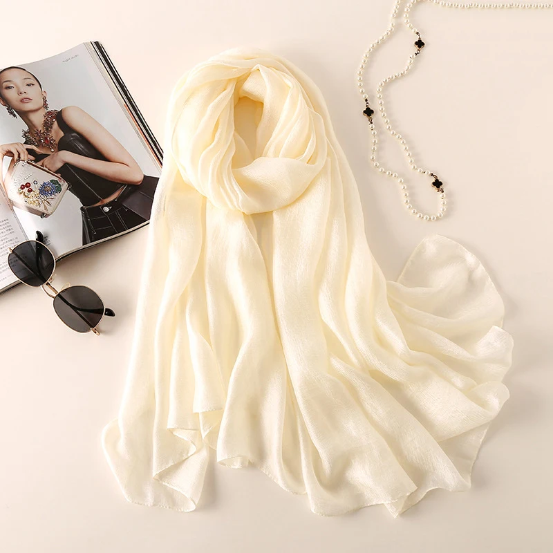 2023 Silk Scarves Women Luxury Brand Hijab Scarf Solid Foulard Femme Shawls Wraps Silk Bandana Head Scarf Hijab Beach Poncho