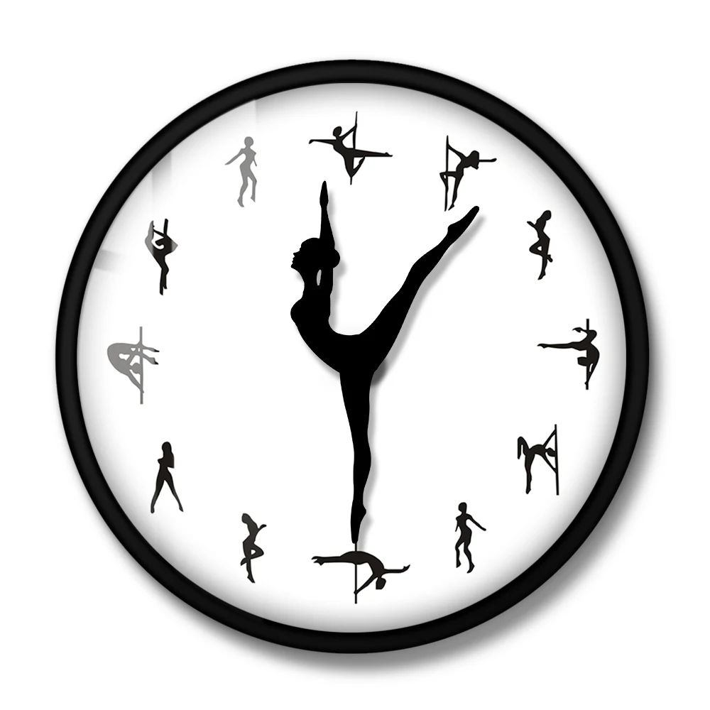 Pole Dancing Clock Hands Decorative Wall Clock Steal Tube Dance Pole Dancers Silent Move Wall Clock Dancing Room Wall Art Decor