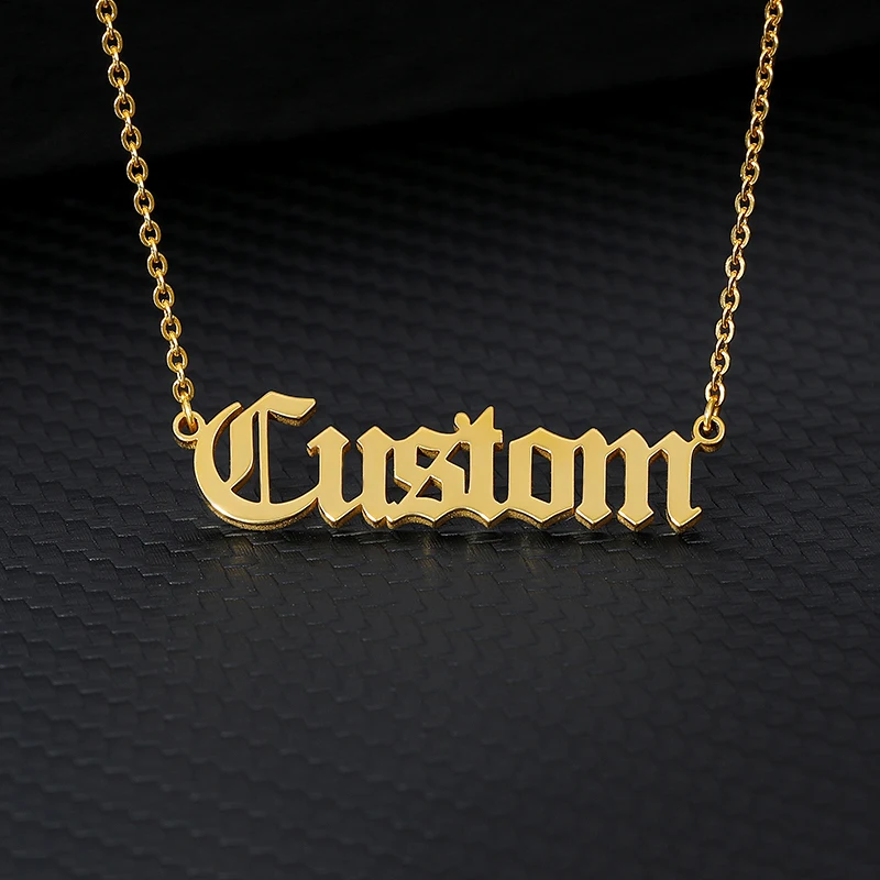 Collares con nombre personalizado para hombres y mujeres, collar de acero inoxidable, colgante personalizado, cadena de cuello gótica, joyería antigua en inglés