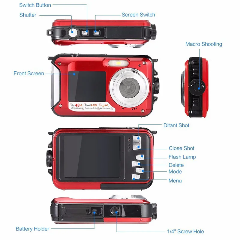 Digital Camera 48 Million High-Definition Pixel Dual-Screen Underwater Waterproof Point-And-Shoot Digital Camera Vlog Camera