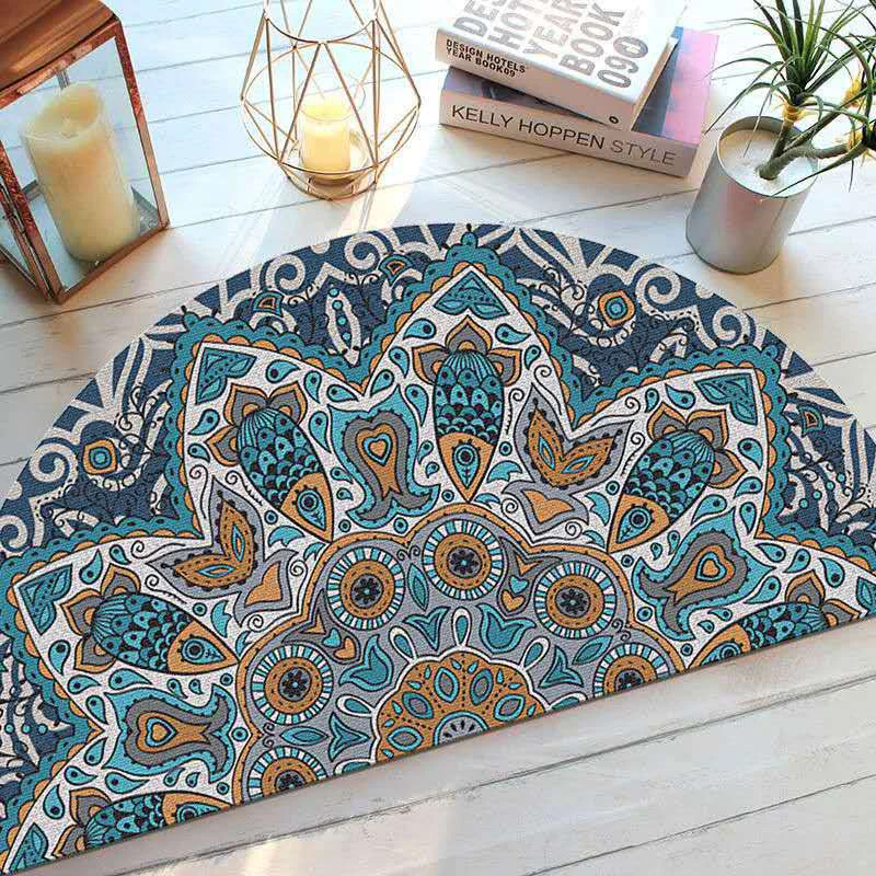 Entrance Doormat Anti Slip Floor Mat Boho Style Bedroom Carpet Half Round Enthnic Strong Water Absorbent Bath Mats Bathroom Rugs