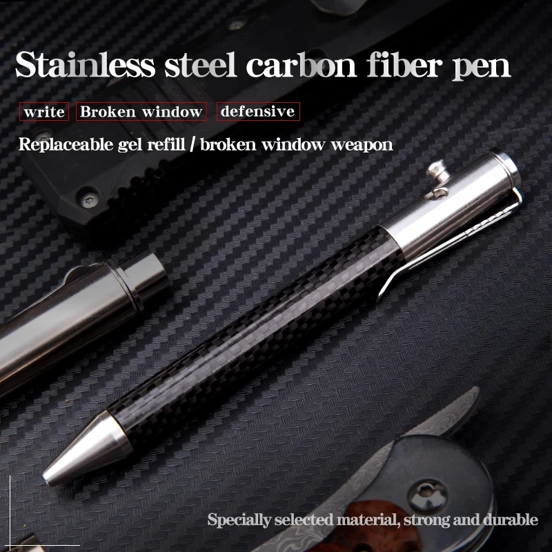 EDC Outdoor Survival Tactical Pen Stainless Steel Carbon Fiber Tungsten Steel Head Self-defense Broken Window Pen