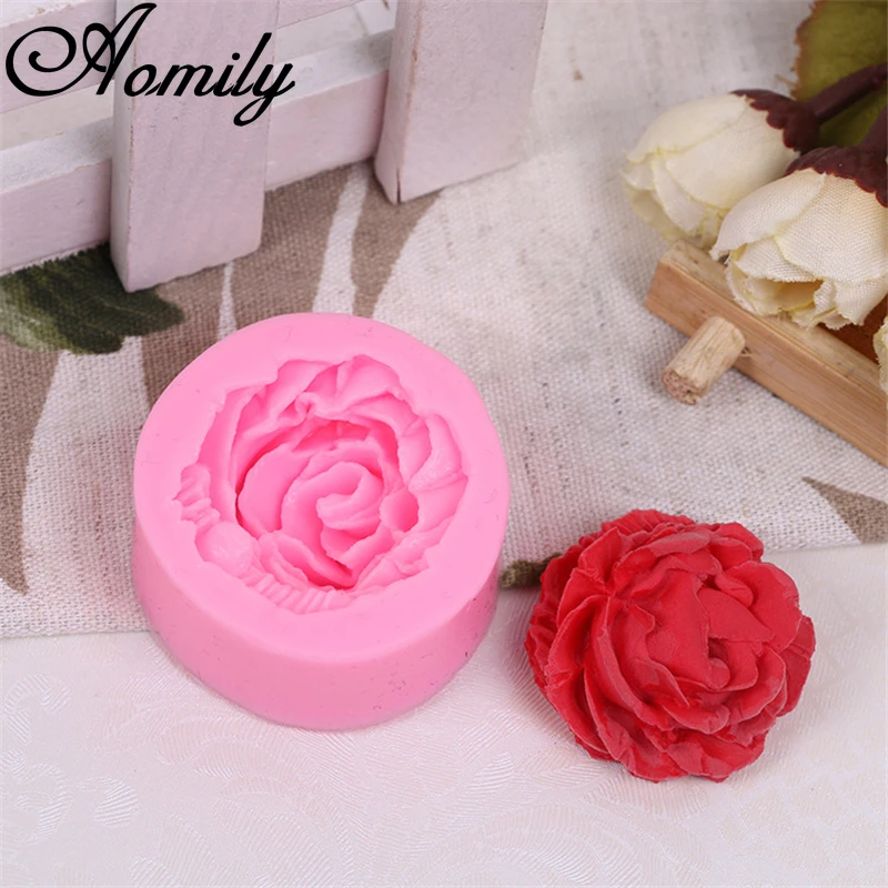 Aomily 4CM Rose Flower Silicone Fondant Chocolate Mould 3D Rose Soap Mold Candle Polymer Clay Molds Crafts DIY Forms Base Tools