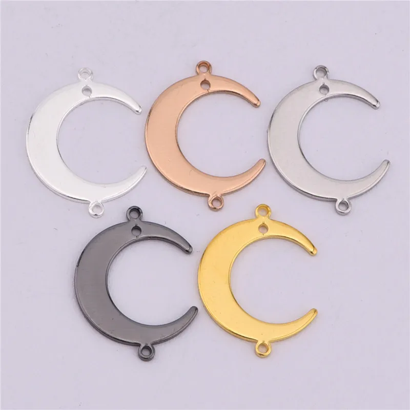 22 * 16.5mm Perforated Copper Double Pendant Glossy Moon Earrings Pendant Bracelet Necklace DIY Jewelry Making Accessories