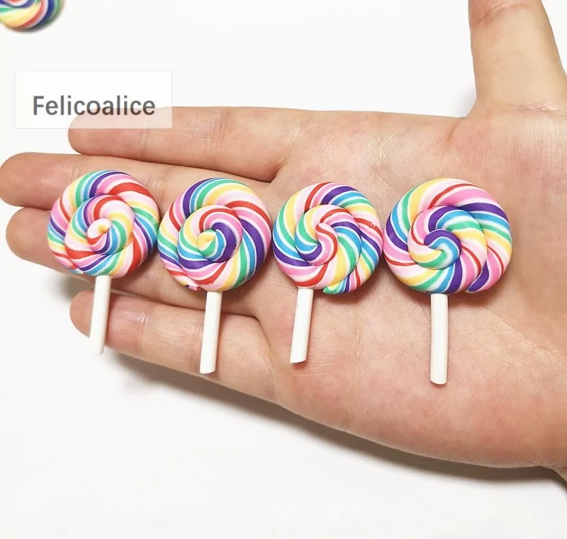 8 Stück Cabochons aus Kunstharz mit flacher Rückseite, Pastell-Konfetti-Charms, Süßigkeiten, Lutscher, Süßigkeiten, weicher Ton für Kinder, DIY-Telefondekoration – Detail 20
