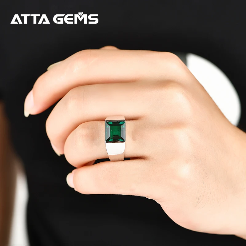 Emerald Sterling Silver Ring 925 Silver Jewelry 4.8 Carats in Square 10mm Created Emerald Green Color With Top Quality For Men