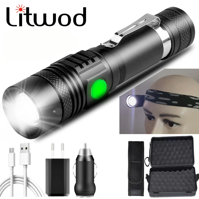 XP-L V6 Flashlight powerful USB Rechargeable Aluminum Led Torch headband Zoom Waterproof 18650 battery Bicycle Lantern bick lamp