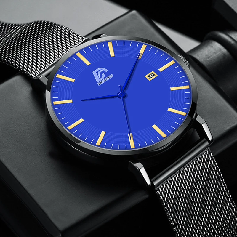 Fashion Mens Minimalist Watches Classic Black Stainless Steel Mesh Belt Wristwatch Men Business Quartz Watch relogio masculino