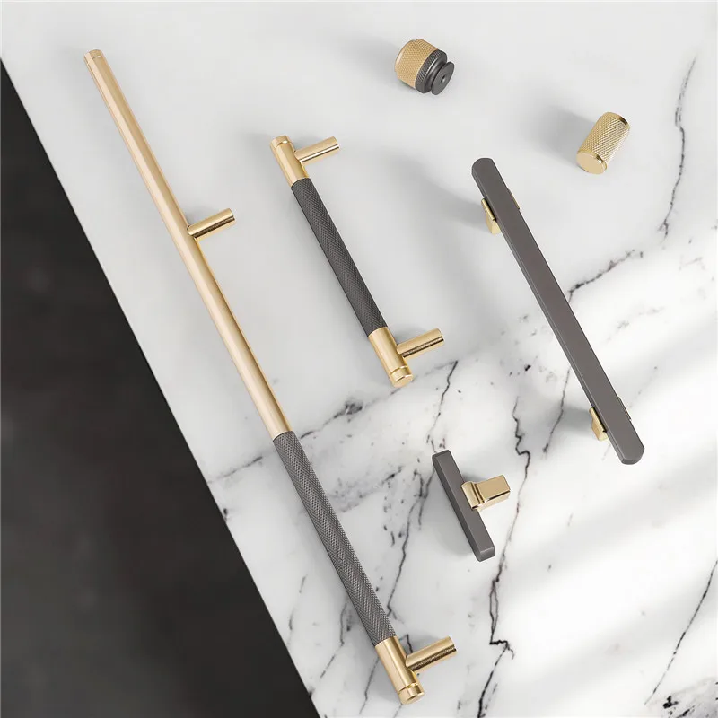 KK&FING Nordic Light Luxury Gold Gray Kitchen Cabinet Handles Dresser Wine Cabinet Knobs and Handles Furniture Door Hardware