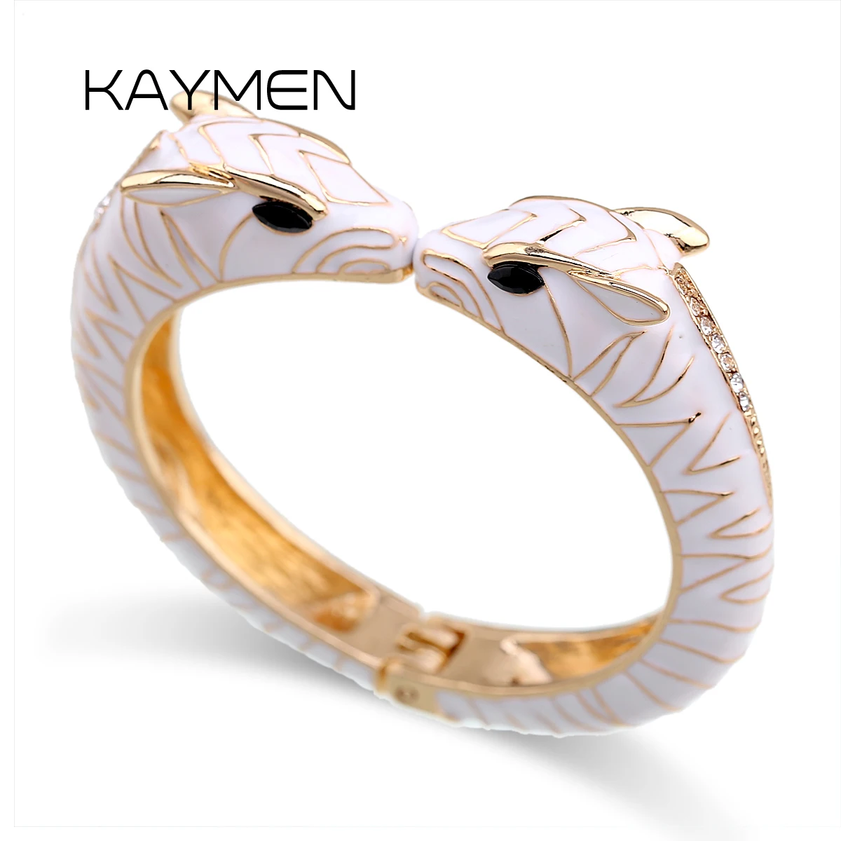 Fashionable Luxury Statement Chunky Cuff Bracelets Gold Plating Alloy Zebra Colourful Enameled Bangles Clothing Accessory