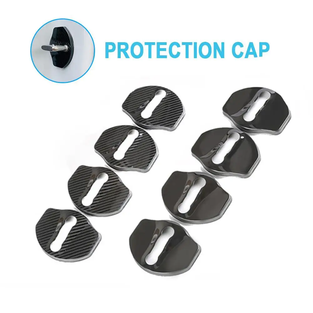 2019 New Car Door Lock Cover Striker Stainless Steel Pattern Buckle Cap Protection For Model 3