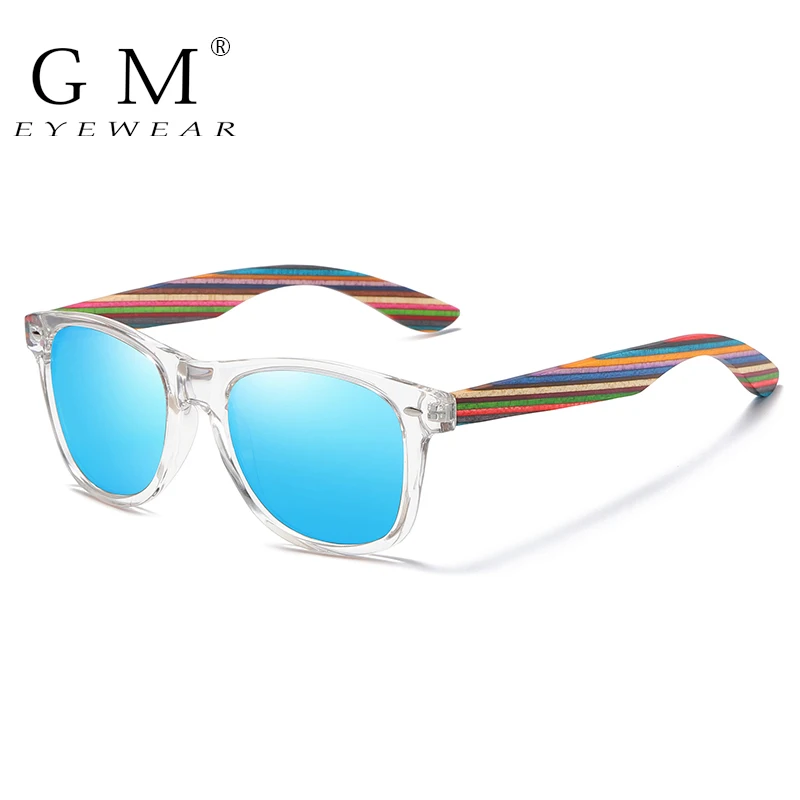 GM Polarized PC Frame With Wooden Legs Sunglasses for Men or Women Color Wooden Temples S5062