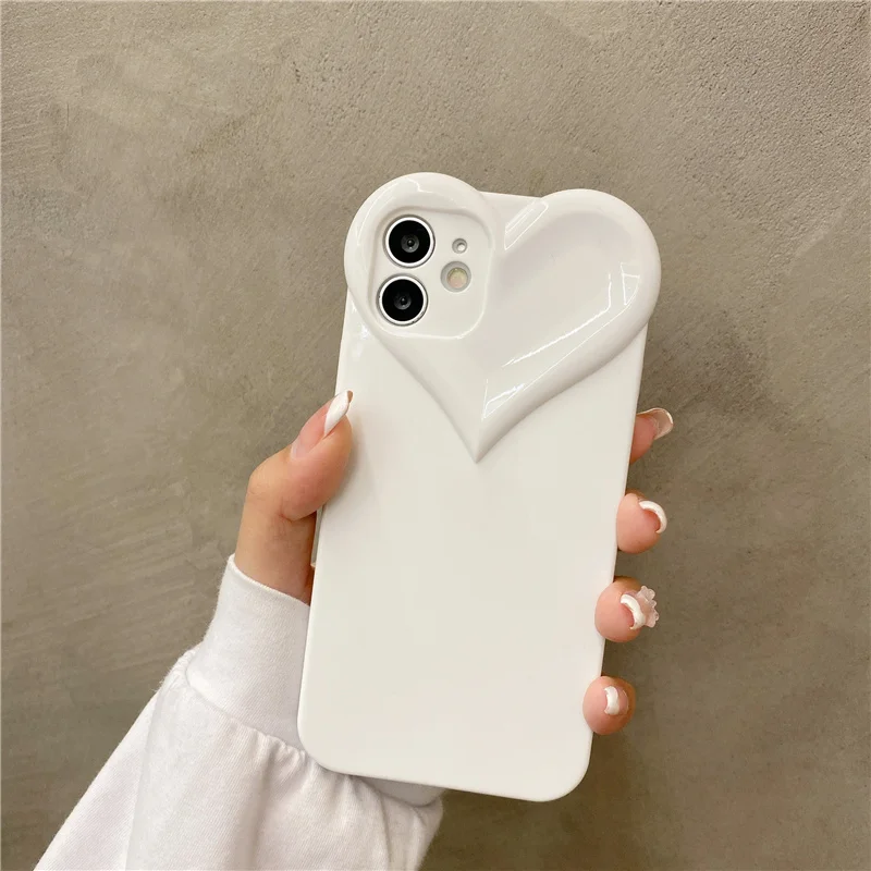 Funda de teléfono bonita con forma de corazón de amor 3D para iPhone 14, 11, 12, 13, 15, 16 Pro Max 15 Plus, funda trasera de Tpu de silicona suave