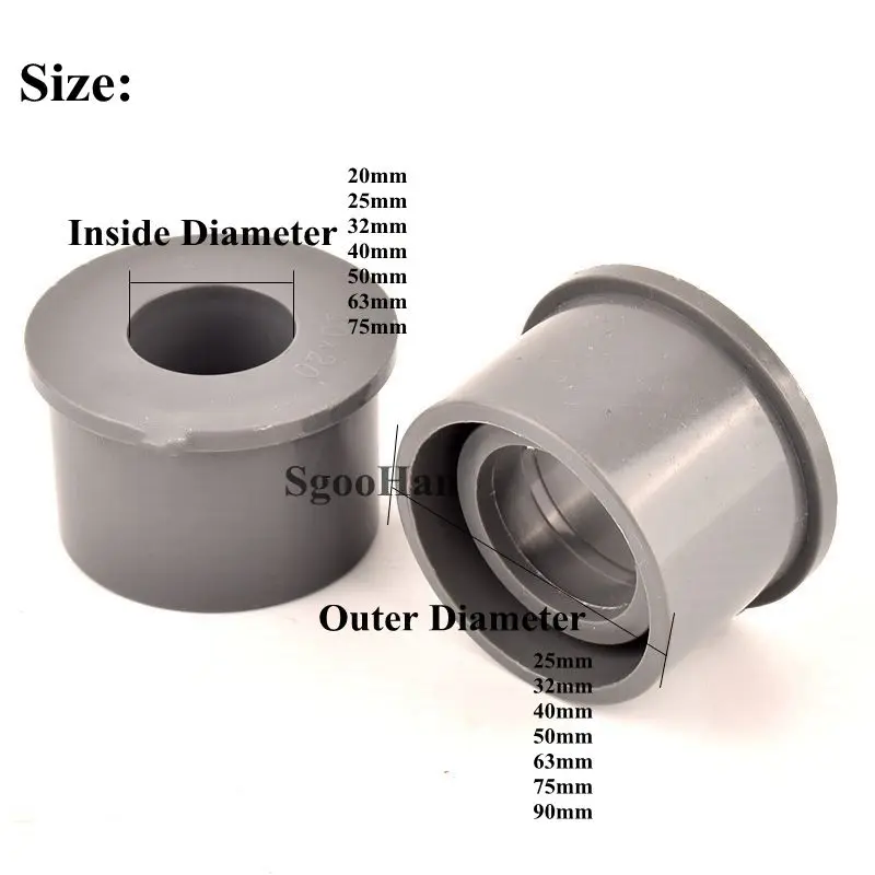 1~5 Pcs 20mm 25mm 32mm 40mm 50mm 63mm 75mm 90mm PVC Bushing Reducer Union Pipe Fitting Garden Irrigation Water Pipe Connectors 