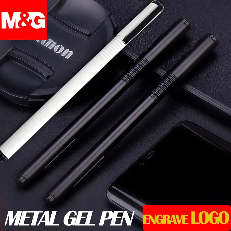 M&G Black/White Metal Sign Gel Pen 0.5MM Gel Support customize Logo or Name Writing Smooth Black Ink Office School Writing Pen