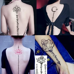 Black Lotus Totem Tattoo Stickers Waterproof Lasting Temporary Tattoo Sanskrit Art Fake Tattoo Back Arm Sexy Tattoos for Women