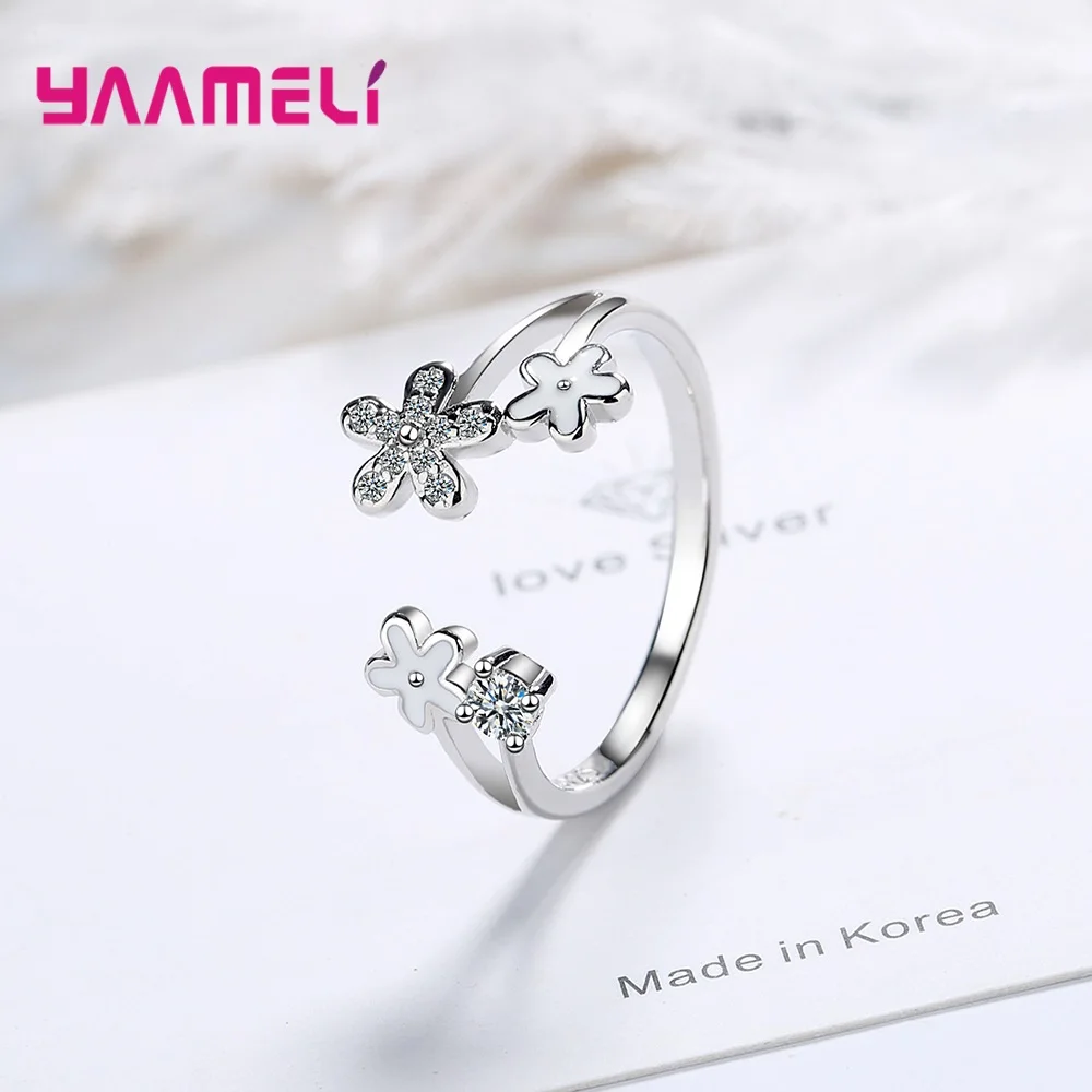 925 Sterling Silver Wedding Engagement Verstelbare Bloem Ringen Voor Vrouwen Meisjes Cz Crystal Valentijnsdag Geschenk Groothandel