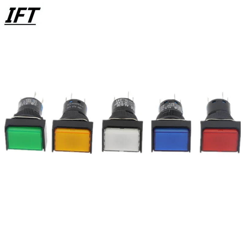 Momentary Push button Switches LA16J-11D DC 6V 12V 24V 220V Rectangular button with light 5 pins 16MM self return