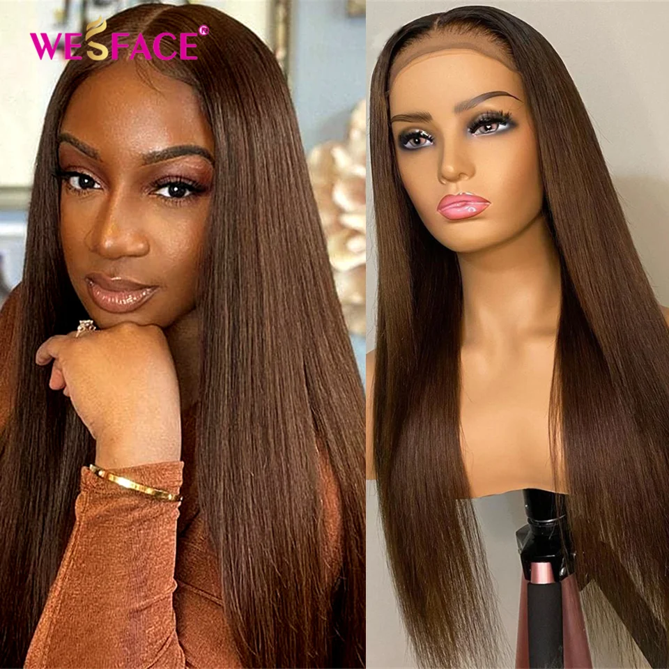 

Brown Color Wig Long Straight Wigs 4×4 Lace Closure Wig Brazilian Straight Human Hair Wigs Pre Plucked For Black Women Remy Hair