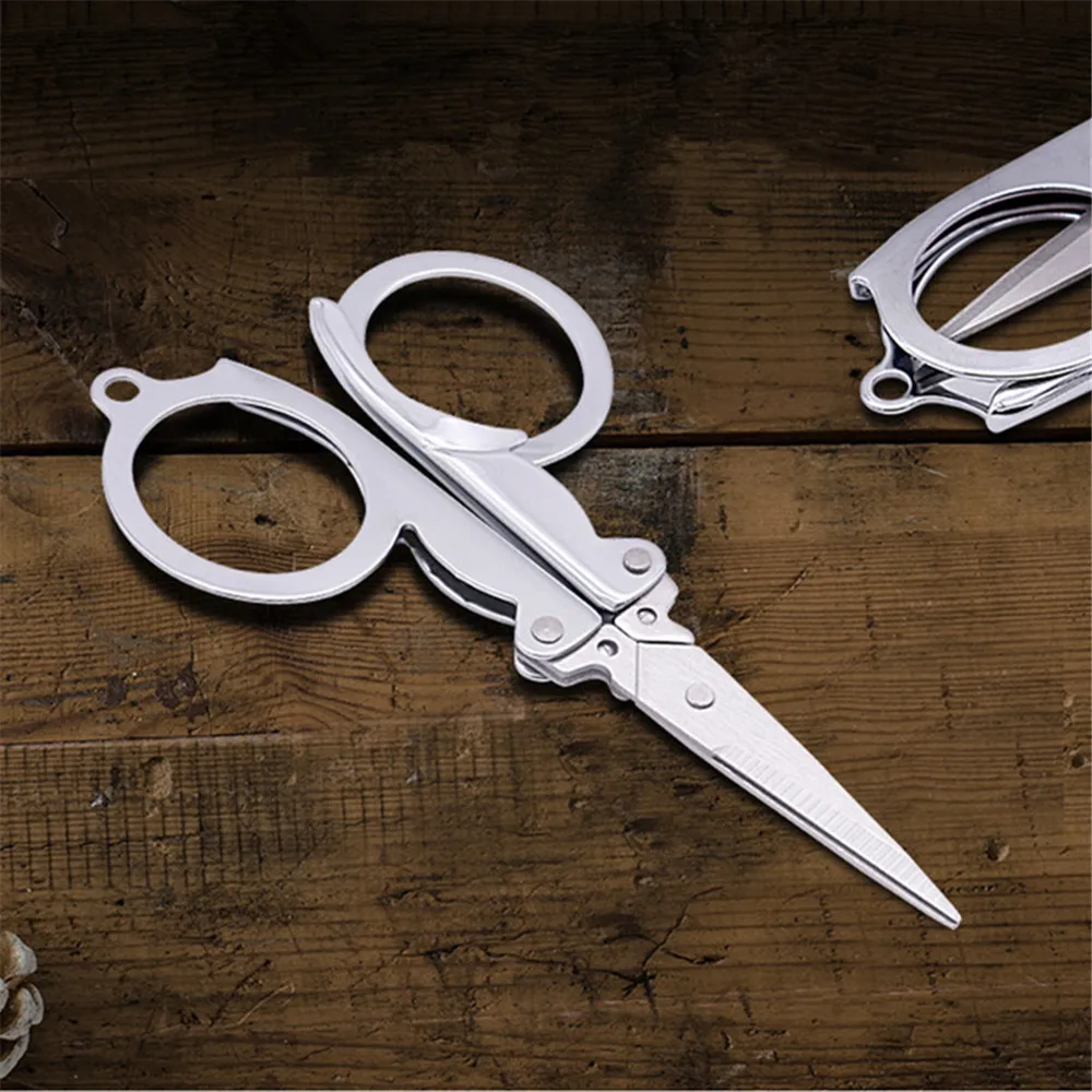 2pcs Stainless Steel Silver Mini Fodable Scissors Keychain Home Tailor Shears Paper Cutter School Office Supply Cutting Tool