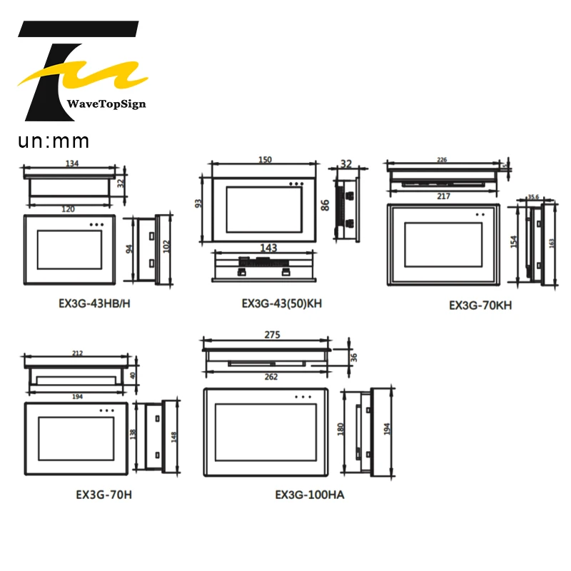 EX3G-H Series HMI all-in-one 4.3inch 5inch 7inch 10.1inch Support RS232 Communication and Optional RS485/CAN/WIFI/Network Port