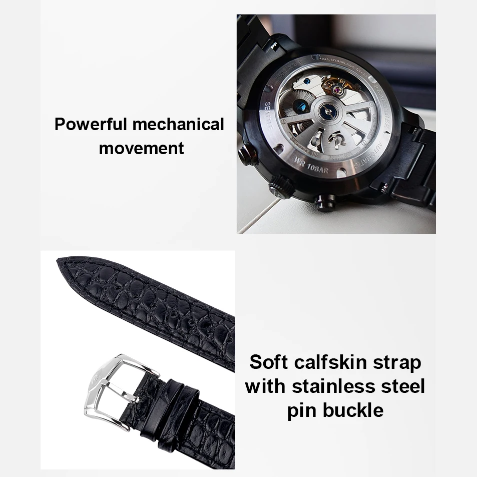 Reef Tiger Mens Automatic Watches,Men Watch Luxury Brand Mechanical Wristwatch 100M Waterproof Sapphire Mirror Month Week Date