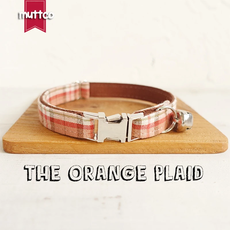 

10pcs/lot MUTTCO Retailing stout durable soft cat collars handmade cotton and nylon THE ORANGE PLAID 2 sizes UCC042