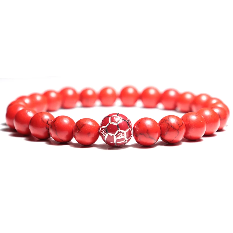 Simple Style Football Bracelet Unisex Matte Stone Beaded Braslet Sports Enthusiast Accessories Red Braclet Leisure Pulseira