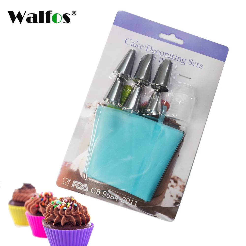 

WALFOS 6pcs Stainless Steel Icing Piping Nozzles Icing Cream Bag Set Cupcake Pastry Tips Cake Decorating Tool Baking Accessories