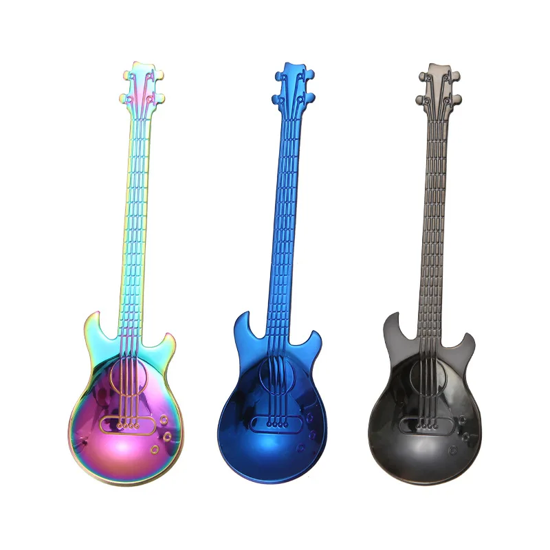 High Quality Guitar Shape Spoon Stainless Steel Coffee Milk Ice-cream Mixing Spoon Little Creative Gift