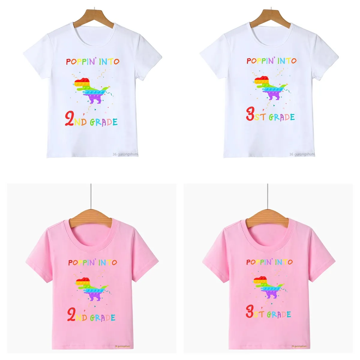 New 2 3 Grade Happy Birthday T Shirt Kawaii Dinosaur поп ит Pop It T-Shirt Baby Clothes Harajuku Boy Girl Tshirt Tees Top