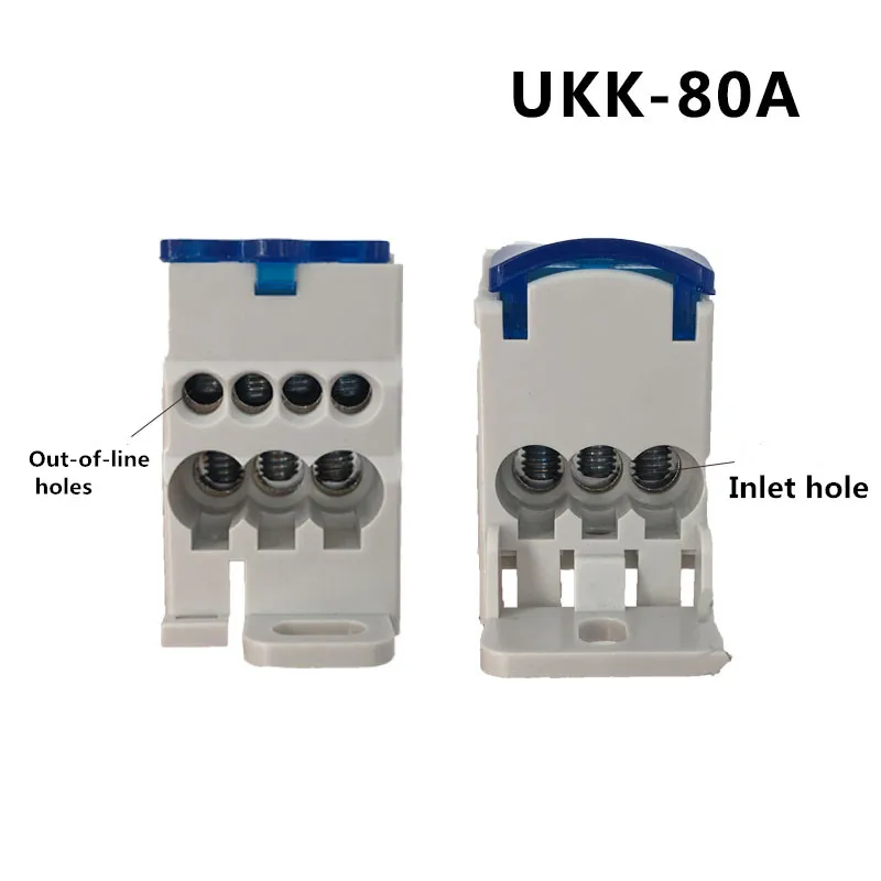 1PCS UKK80A Red Yellow Blue Green Terminal Block 1 In Many Out Din Rail Distribution Box Universal Electric Wire Connector