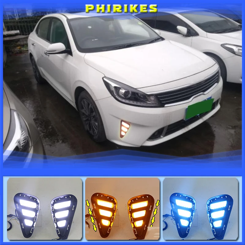 

2PCS For Kia Forte 2018 with Yellow Turn Signal Indicator style relay LED DRL Daytime Running Light Fog Lamp