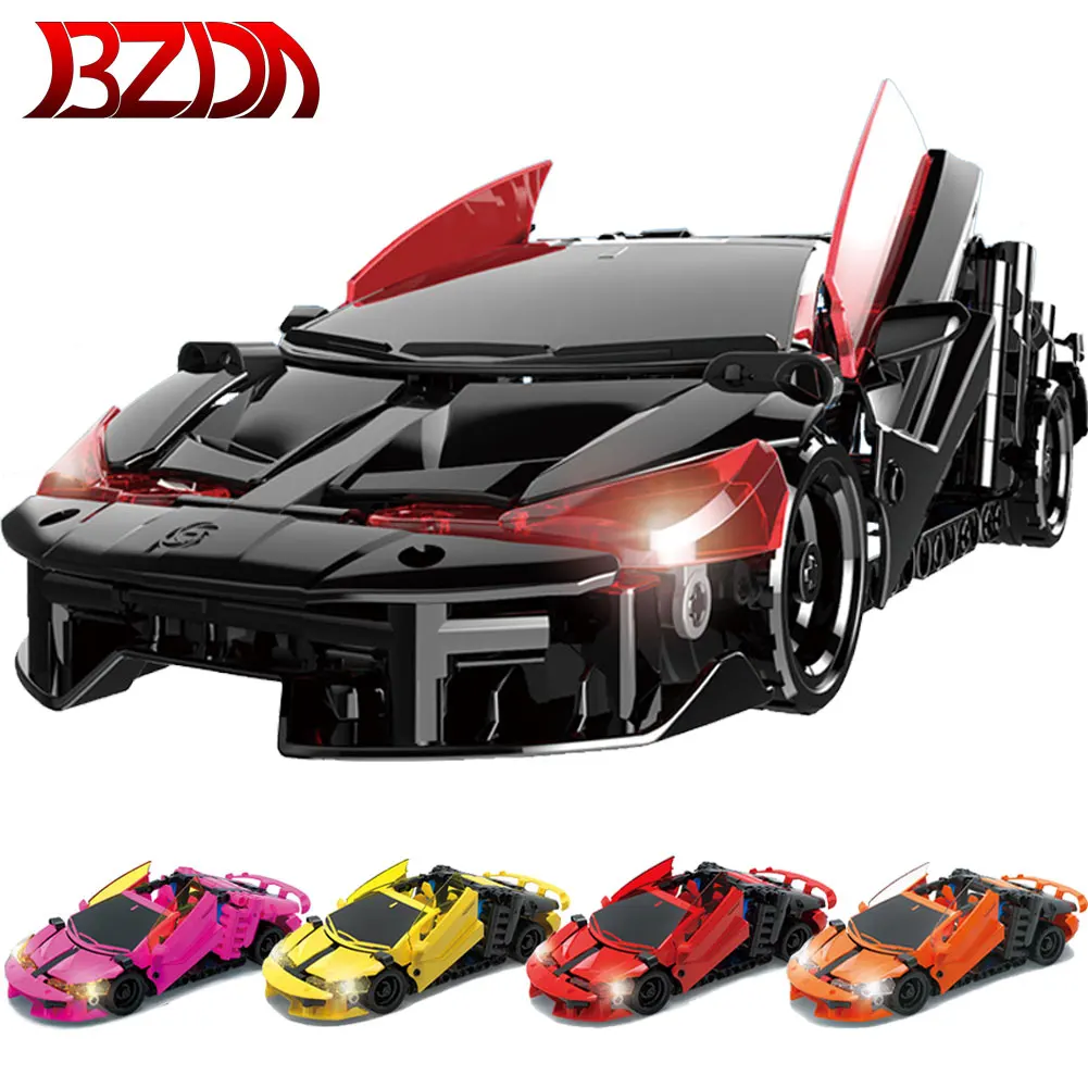 BZDA City Car Speed Champion Building Blocks Pull Back Car Brick With Light Kids For Boys Toys Gifts