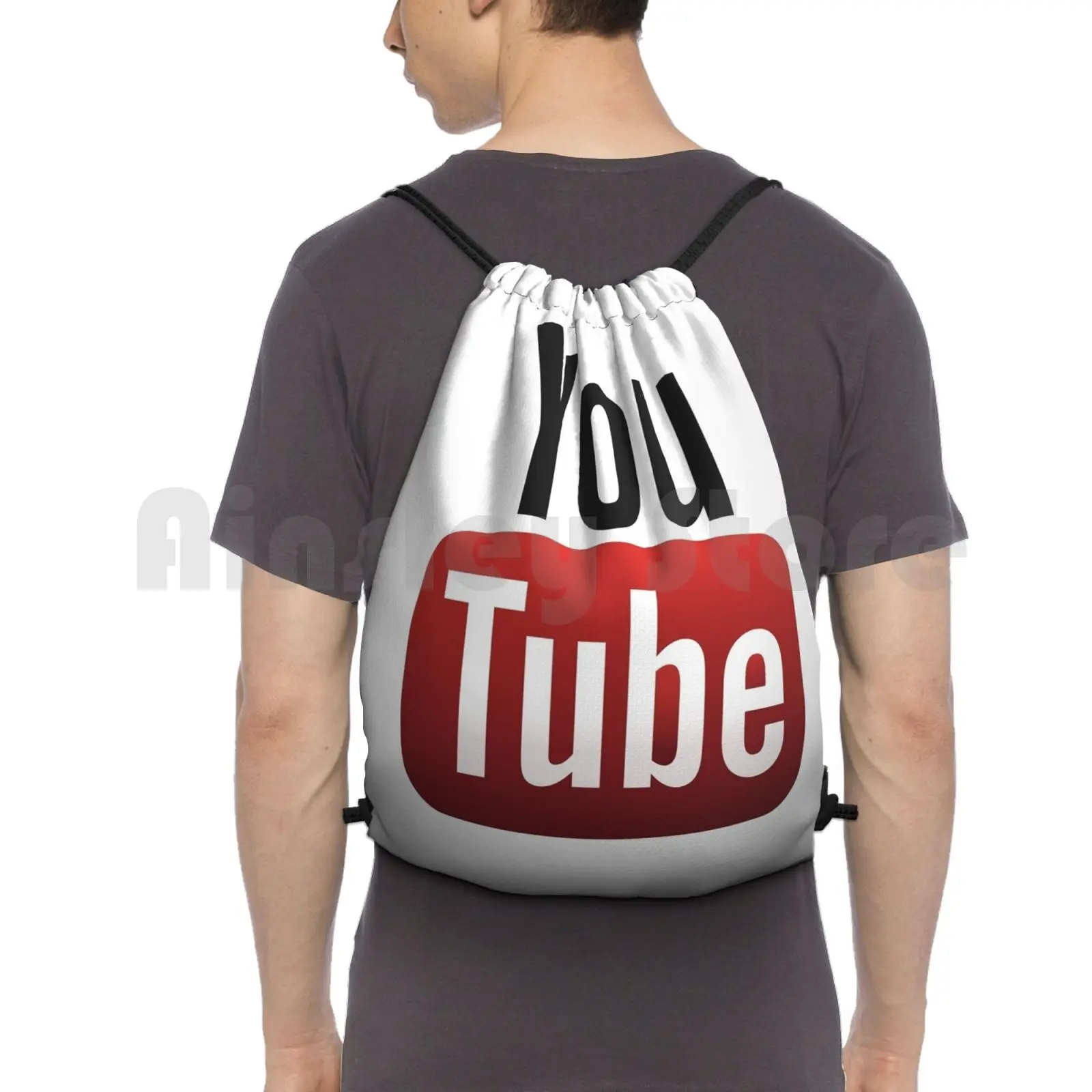 Youtube Backpack Drawstring Bag Riding Climbing Gym Bag Youtube Logo Humor You Tube Red White Black