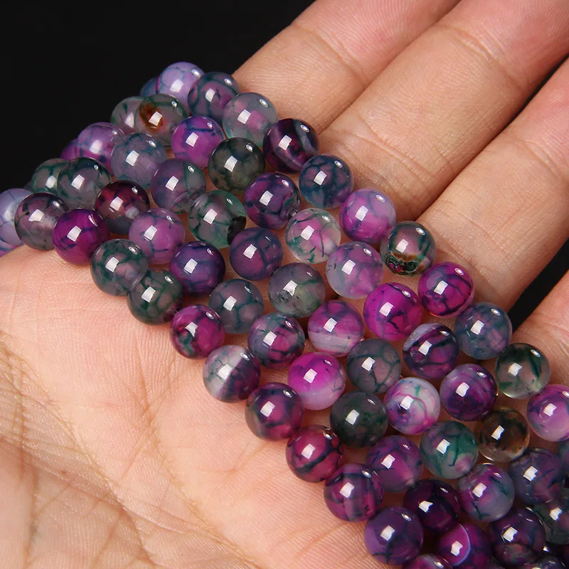 Natural Purple Agat Bead Dragon Vein Agates Round Loose Beads 6/8/10MM Stone Beaded For Jewelry Making DIY Bracelet Accessories