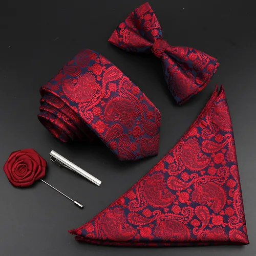 Nuevo Conjunto de corbatas de seda de Color sólido para hombre, corbata tejida de poliéster Jacquard, traje con pajarita, Vintage, rojo, azul, para novio, negocios, fiesta de boda
