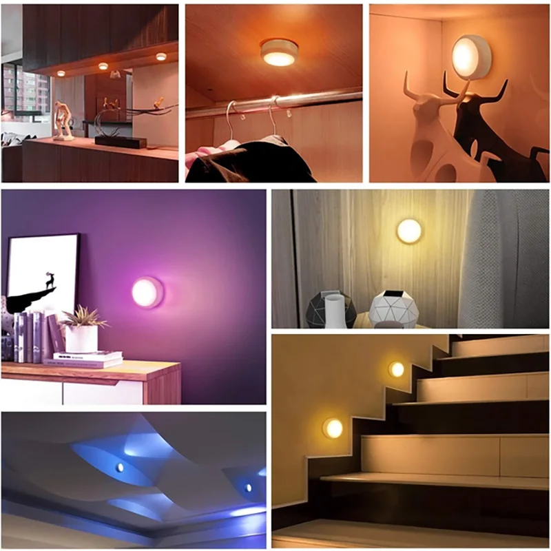 LED Under Cabinet Light with Remote Control RGB Color Changing Puck Light for Kitchen Bedroom Closet