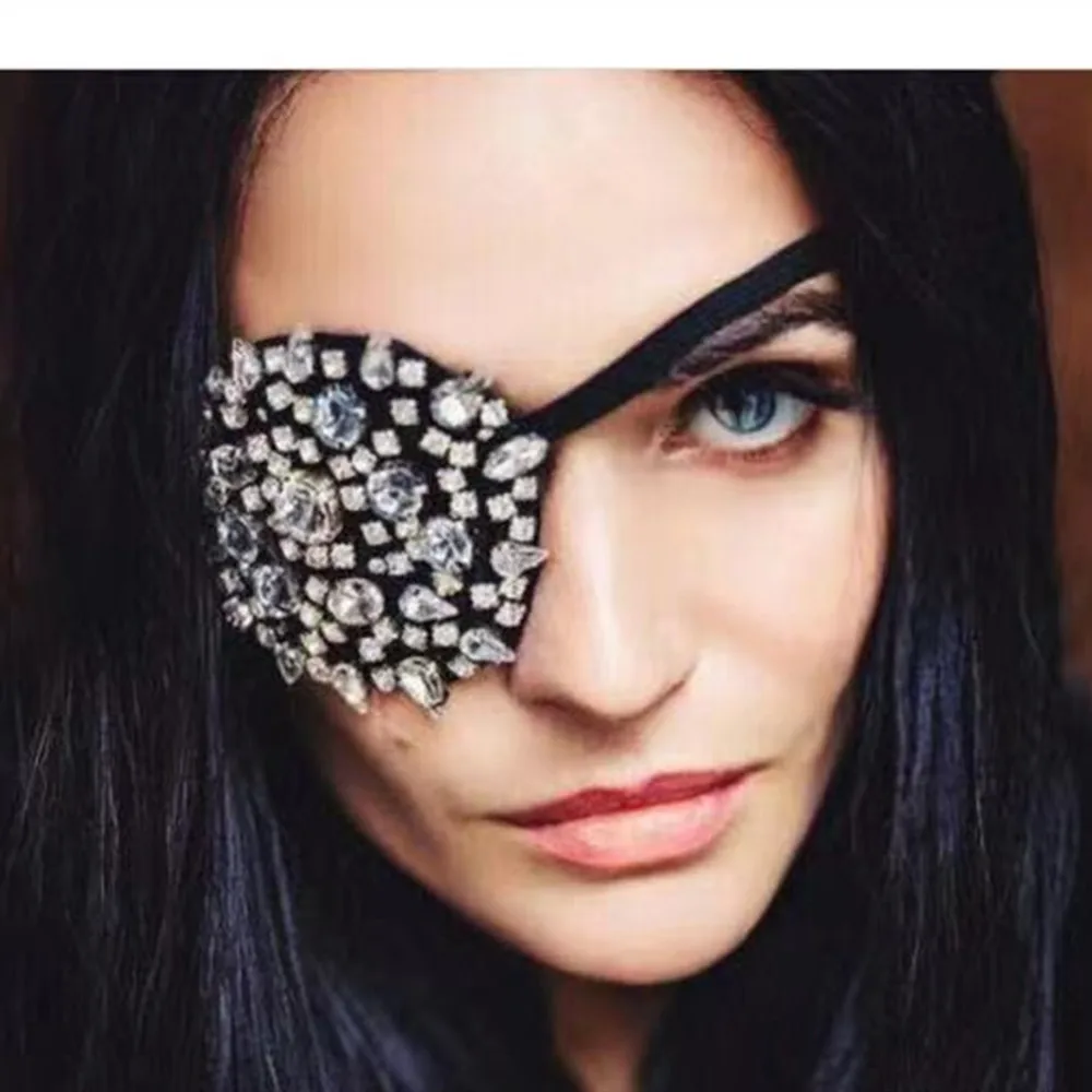 Customize Bling Crystal Pirate Eyeshade Christmas Eye Mask Face Jewelry for Women Luxury Rhinestone Pearls Cosplay One Eye Patch