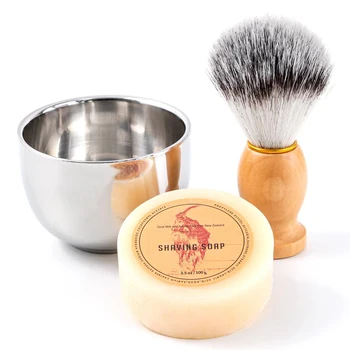 Set di pennelli per barba da barba da uomo Pennello per barba sintetico in pelo di tasso + Tazza Ciotola Tazza + Sapone da barba Brosse Barbe Homme для б® ».