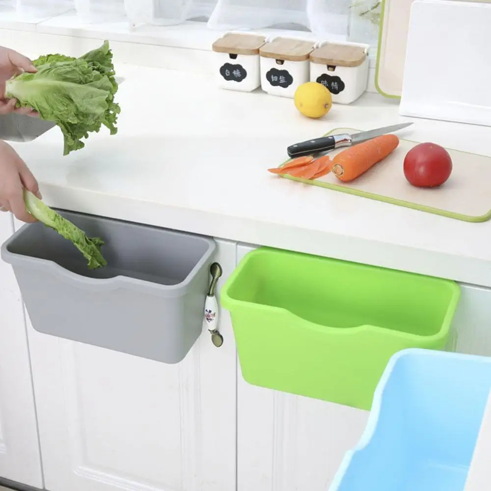 1pcs Kitchen Cabinet Door Plastic Basket Hanging Trash Can Waste Bin Garbage Box Desktop Storage Trash Can Storage Holder