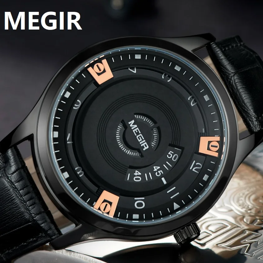 Creative MEGIR Simple Style Fashion Men Quartz Watch Luxury Leather Band Waterproof Casual Men's Watches Relogio Masculino