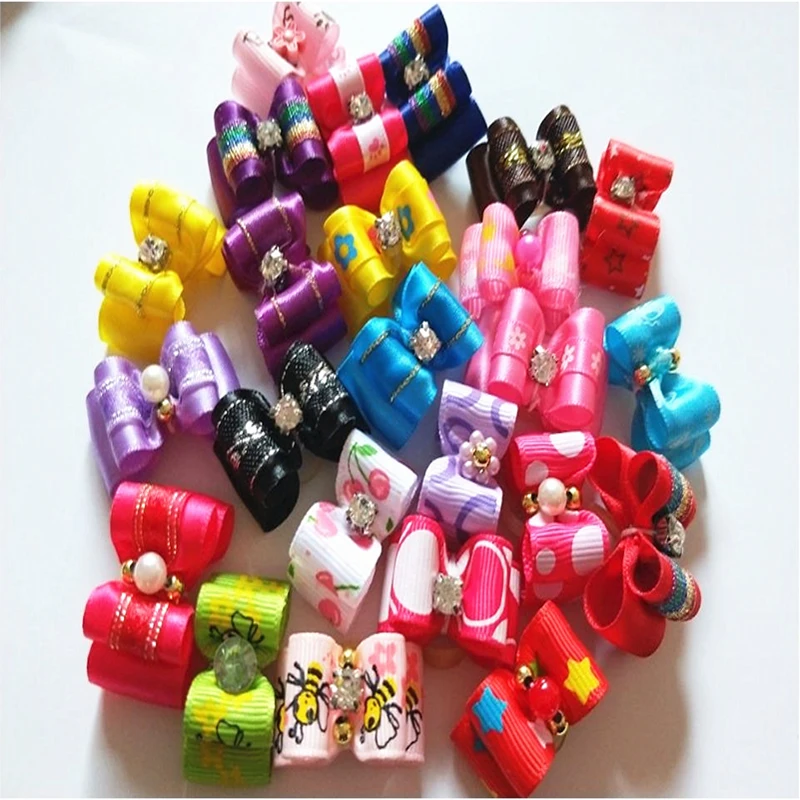 20/50/100pcs Set Dog Hair Accessories Pet Dog Hair Bows Pet Hair Flower Dog Hair Elastic Bands Cat Decoration Bows Random